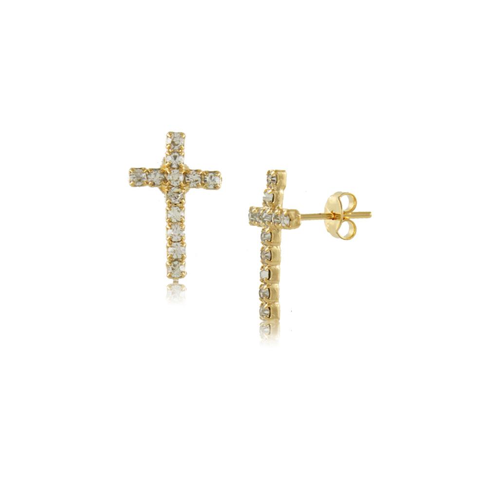 10173R 18K Gold Layered Religious Earring Clear Crystal