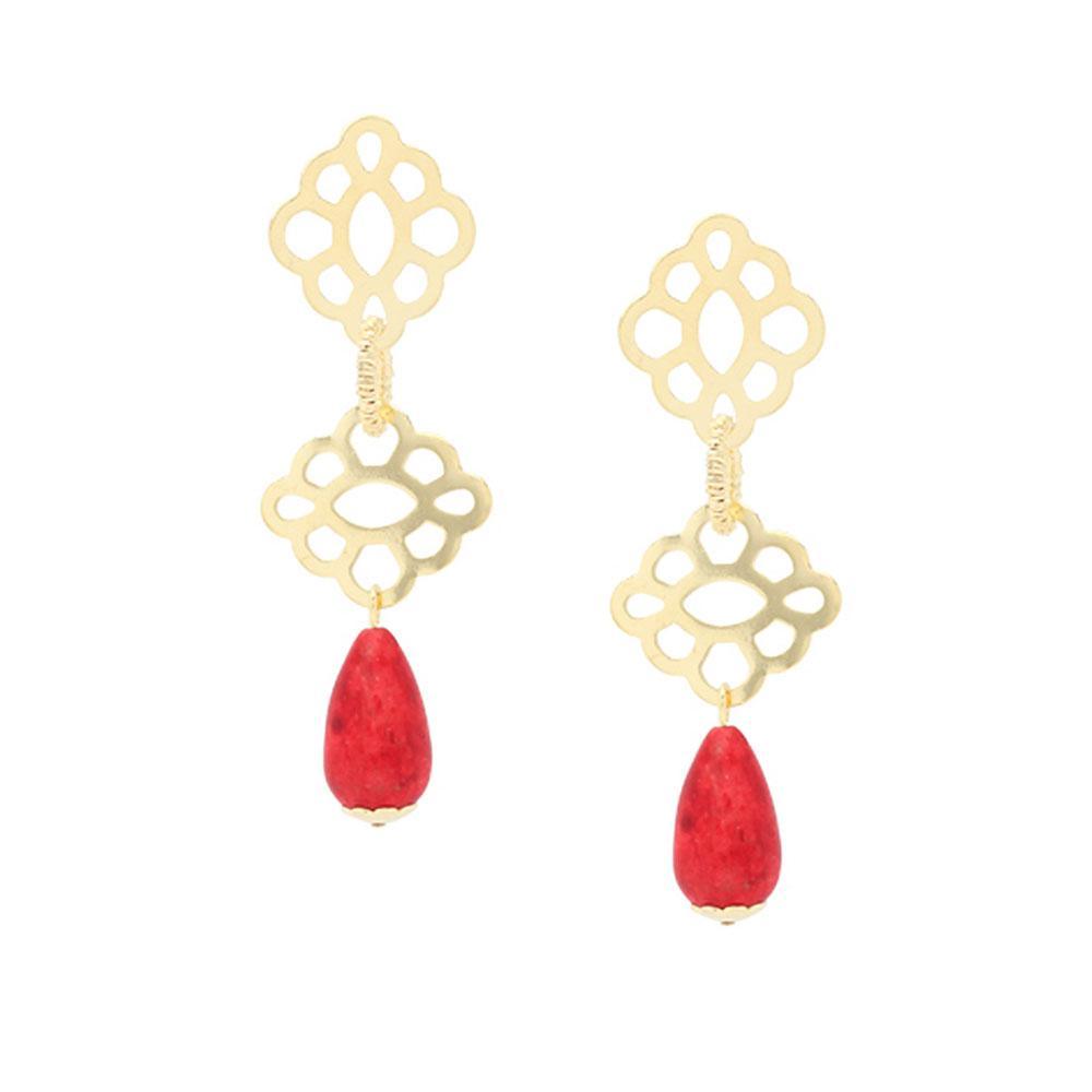 10479R 18K Gold Layered Earring Red