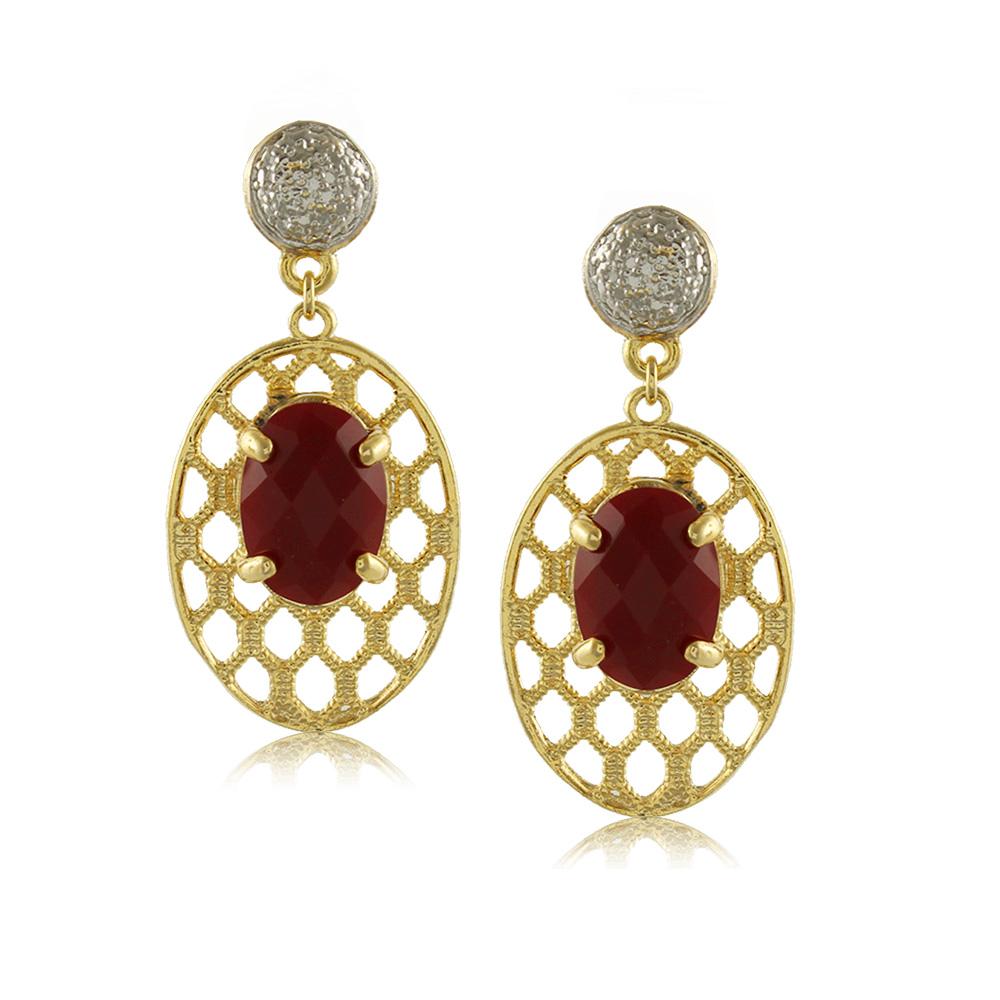 10703R 18K Gold Layered Earring Red