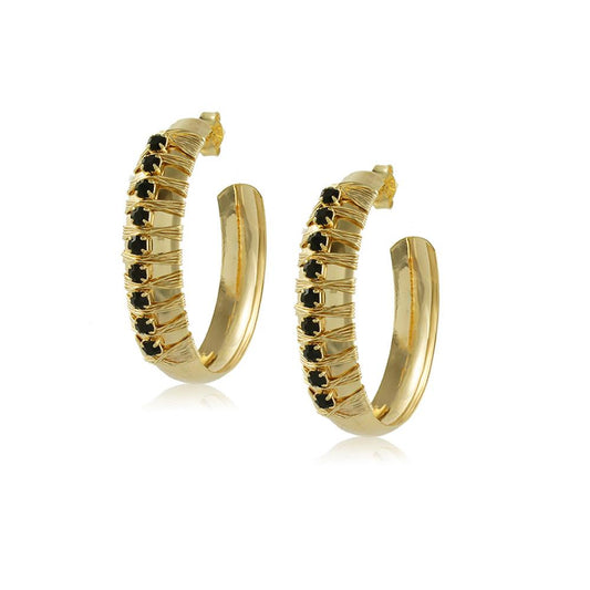 10765R 18K Gold Layered Hoop Earring Black