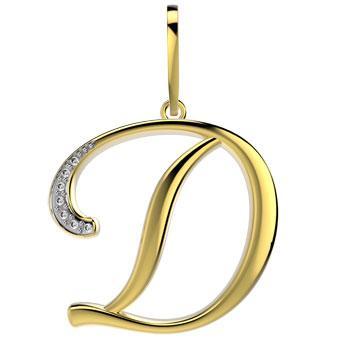 21289-D 18K Gold Layered CZ Pendant Initial D