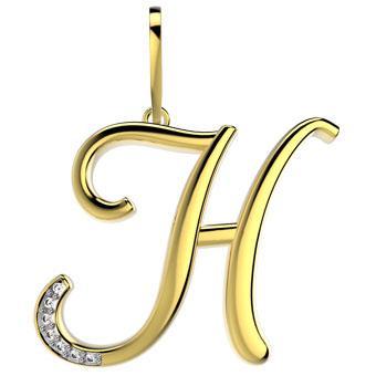 21289-H 18K Gold Layered CZ Pendant Initial H