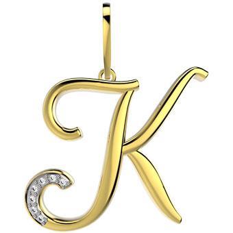 21289-K 18K Gold Layered CZ Pendant Initial K