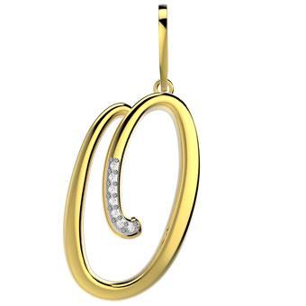 21289-O 18K Gold Layered CZ Pendant Initial O