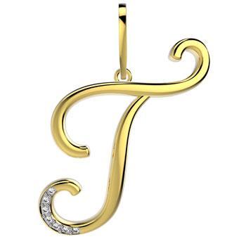 21289-T 18K Gold Layered CZ Pendant Initial T